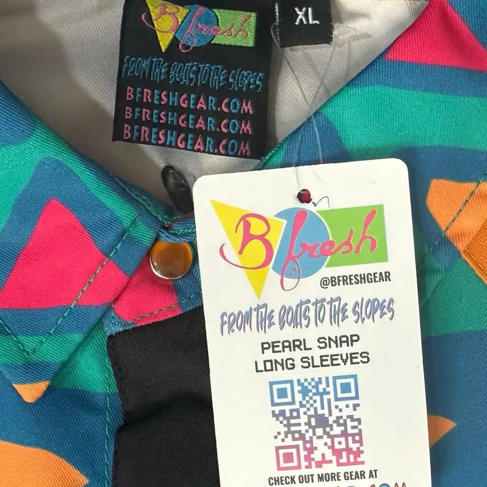 B Fresh Jazzy J Orange Blue Retro 90s Pearl Snap Button Up Shirt size XL NEW Tag - Picture 4 of 9